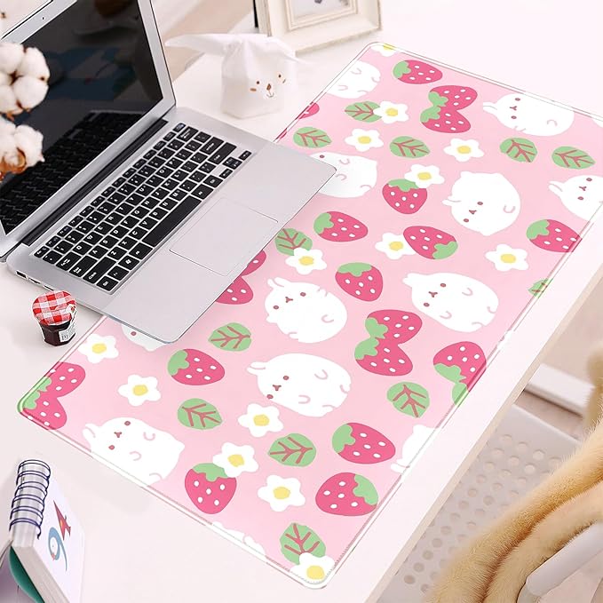 Pink Kawaii Desk Mat, Strawberry Field Desk Pad Large, Extended Mouse Pad Cute - Image 6
