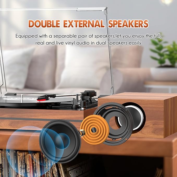 Vinyl Record Player with Speakers Vintage Turntable - Image 4