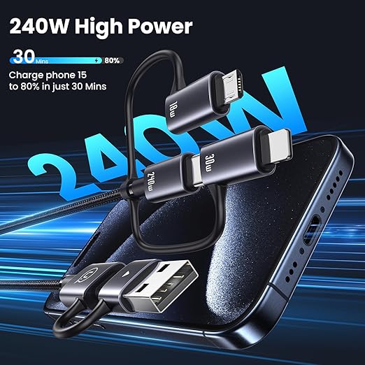 240W Multi Charging Cable, 6.6ft 6-in-1 USB C Cable Fast Charging Cords - Image 6