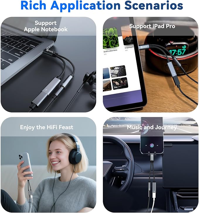 USB Type C to 3.5mm Headphone and Charger Adapter, 2 in 1 USB C to Aux Audio - Image 3