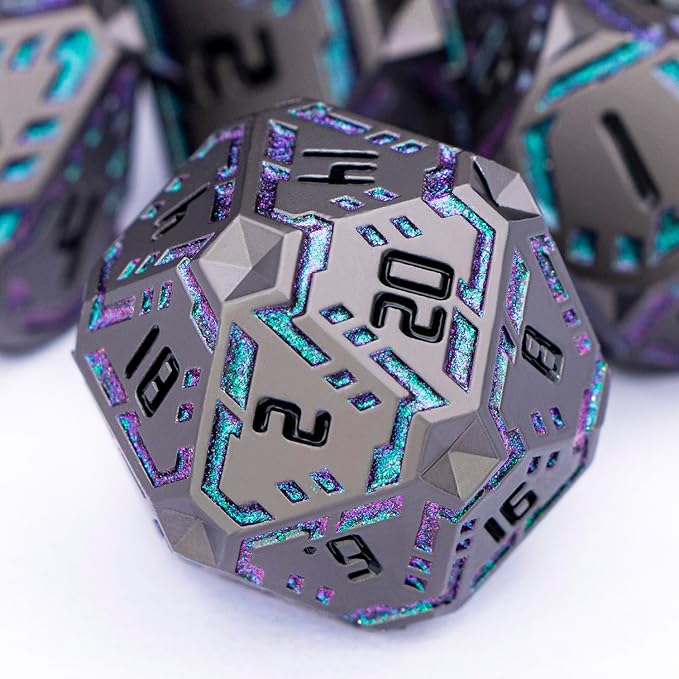 Metal DND Sci-fi Dice Set 7PCS Stripe Polyhedral Dice by OGCOPHEN