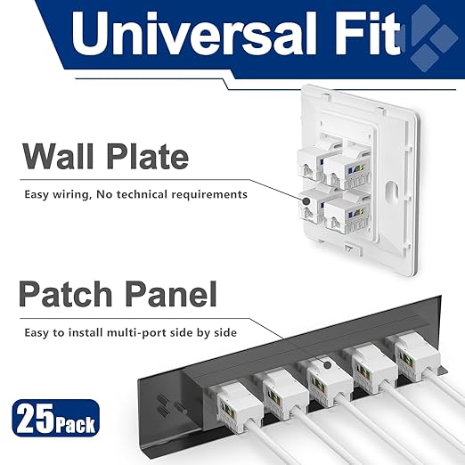 Keystone Jack 25-Pack, RJ45 Cat6 Keystone Jacks, Cat6 Ethernet Jack 90 Degree - Image 4