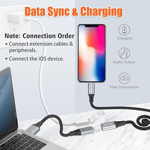 AGVEE 2 Pack 1ft Lightning Extension Cable, Braided Female to Male Extender - Image 3