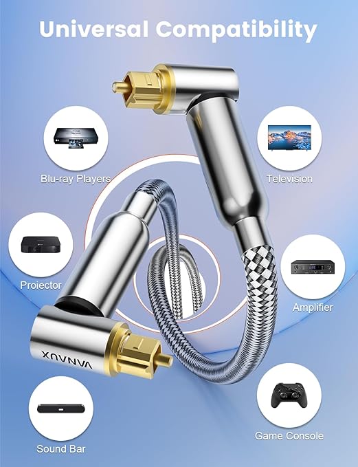 VANAUX 90-Degree Optical Audio Cable 15FT, 90 Degree to 90 Degree Fiber Optic - Image 6