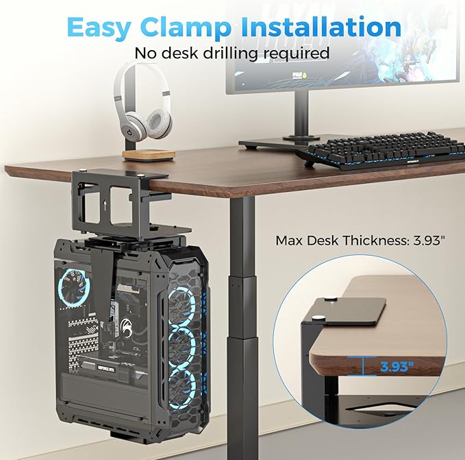 Suptek Clamp-on Desk or Desk Leg PC Mount, Adjustable Height and Width - Image 4
