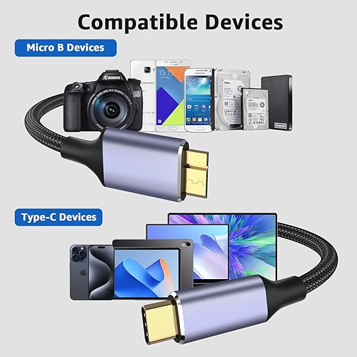 USB 3.1 Micro B to USB C Hard Drive Cables, 3.3FT 10 Gbps USB C to Micro B - Image 5