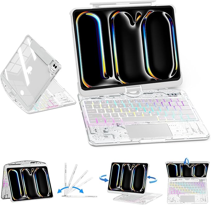 SIBEITU Keyboard Case for iPad Pro 11 Inch, 360 Rotatable iPad Pro 11 Clear by SIBEITU