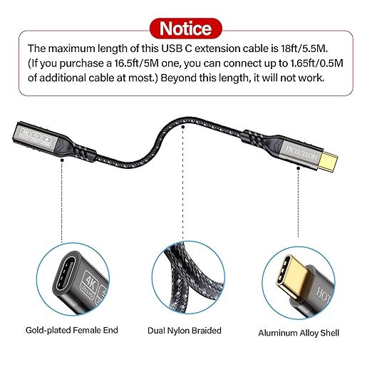usb c extension cable short, 240W PD Fast Charging 20 Gbps USB 3.2 Gen 2 Data 4K - Image 2