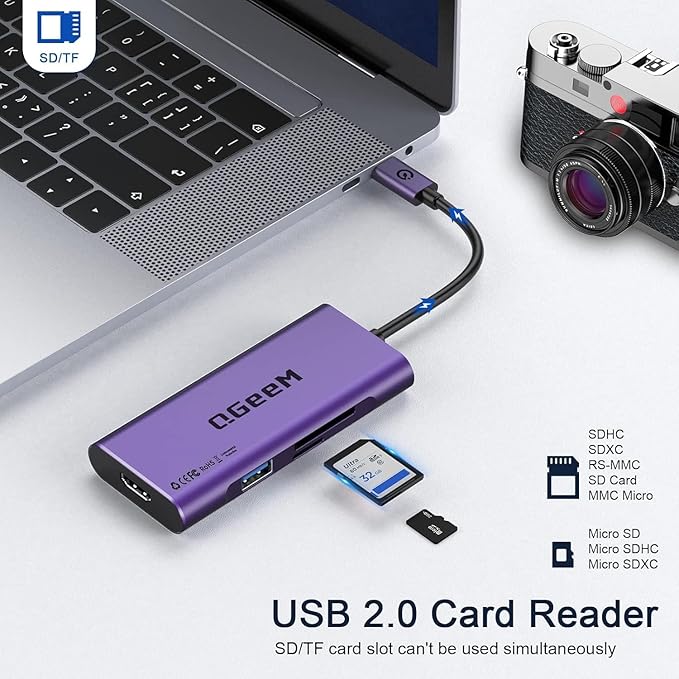 USB C Hub, QGeeM USB 4k to HDMI Adapter, 7 in 1 USB-C Dongle - Image 6