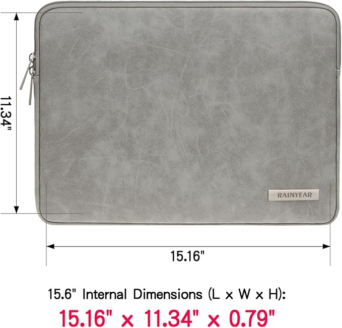 RAINYEAR 15.6 Inch Laptop Sleeve Protective Case PU Suede Leather Zipper Padded - Image 3