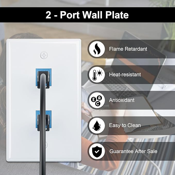 FGB 2-Port Keystone Wall Plate 20-Pack, Low-Profile Single Gang Wall Plates - Image 3