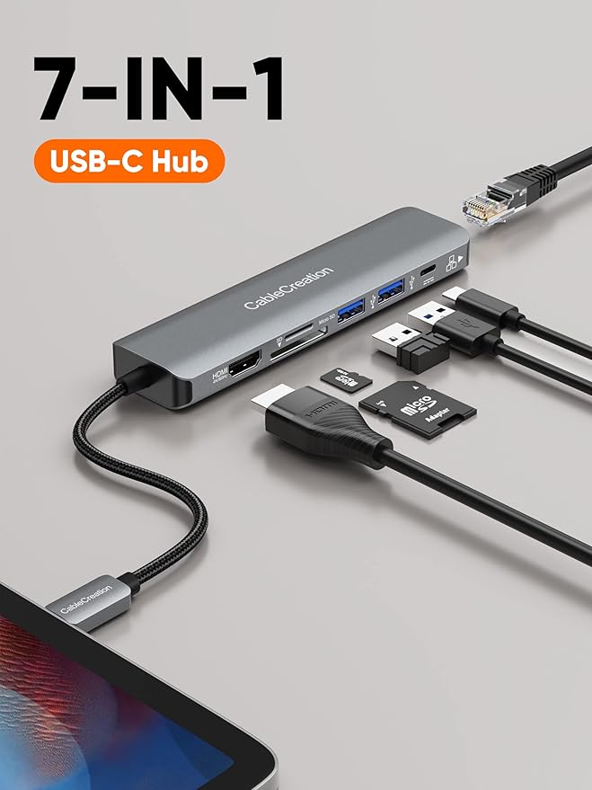 USB C Hub 4K 60Hz, CableCreation 7-in-1 USB-C Hub Multiport Adapter - Image 7