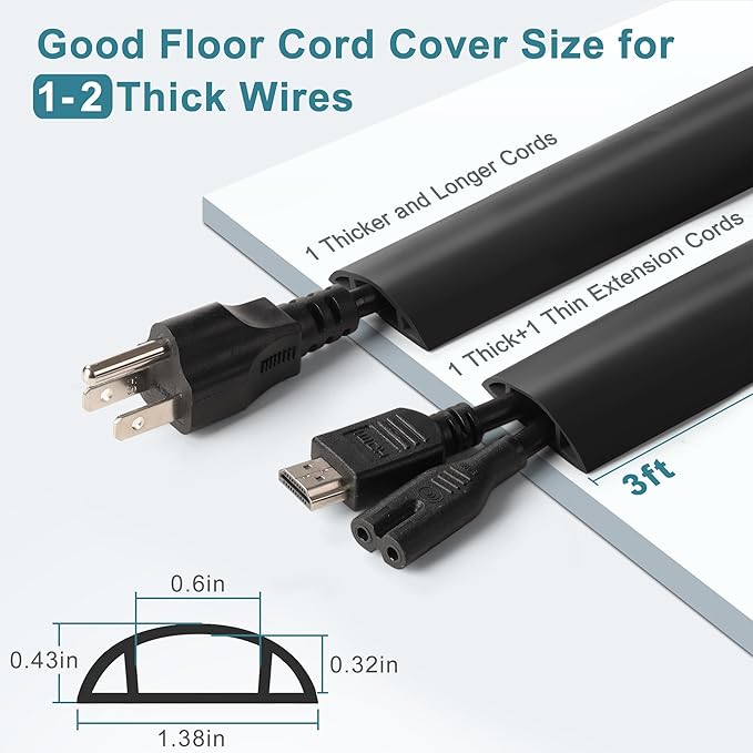 8.5ft Black Cord Protector, Soft Floor Wire Covers - Image 2