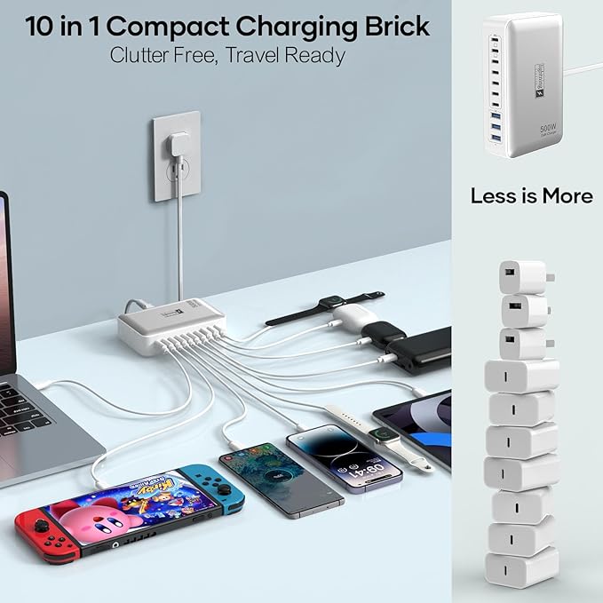 500W Charging Station for Multiple Devices, 10 Ports Charging Blocks for - Image 2