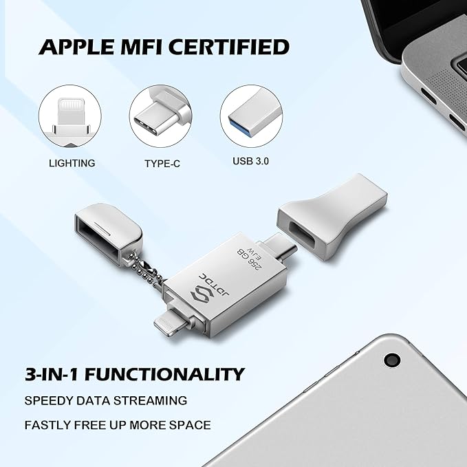 256GB Apple MFi Certified iPhone-Photo-Stick, 3 in 1 USB C - Image 2