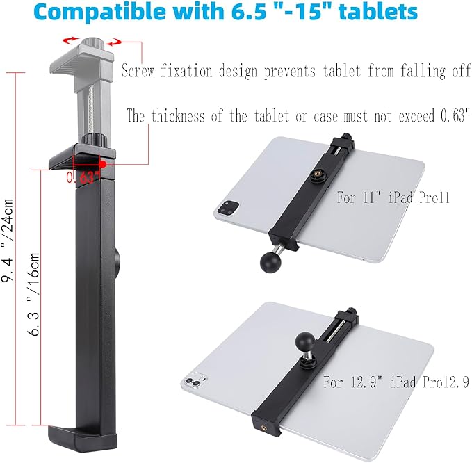 Dual Suction Cup Tablet Mount for Truck/Car, 13.4 Inch Aluminum Arm, 360° - Image 5