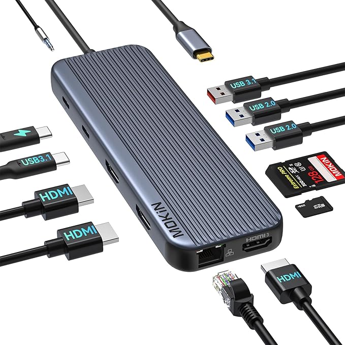 3 HDMI Laptop Docking Station, MOKiN USB C Dock 3 Monitors, 12 in 1 USB C to 3 by MOKiN
