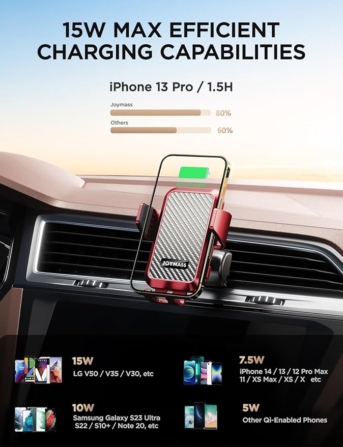 Wireless Car Charger, 15W Fast Charging Auto Clamping Car Charger Cell Phone - Image 2