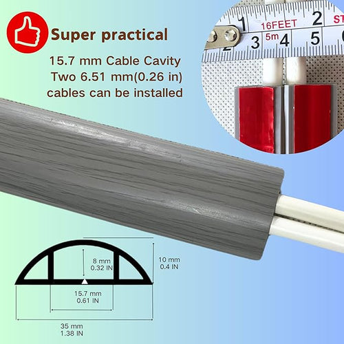 10ft Floor Cord Cover Self Adhesive Cord Hider Floor, Cable Cavity:0.61" x 0.32" - Image 2