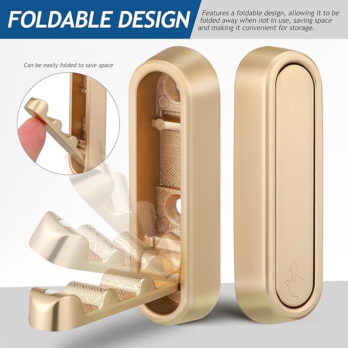 4PCS Gold Foldable Wall Hooks, Metal Folding Hooks Wall Mount, Easy Installation - Image 8
