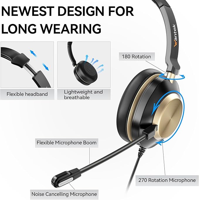 Wantek USB Headset with Microphone, Type-c/USB/3.5mm Jack 3-in-1 PC Headset - Image 5