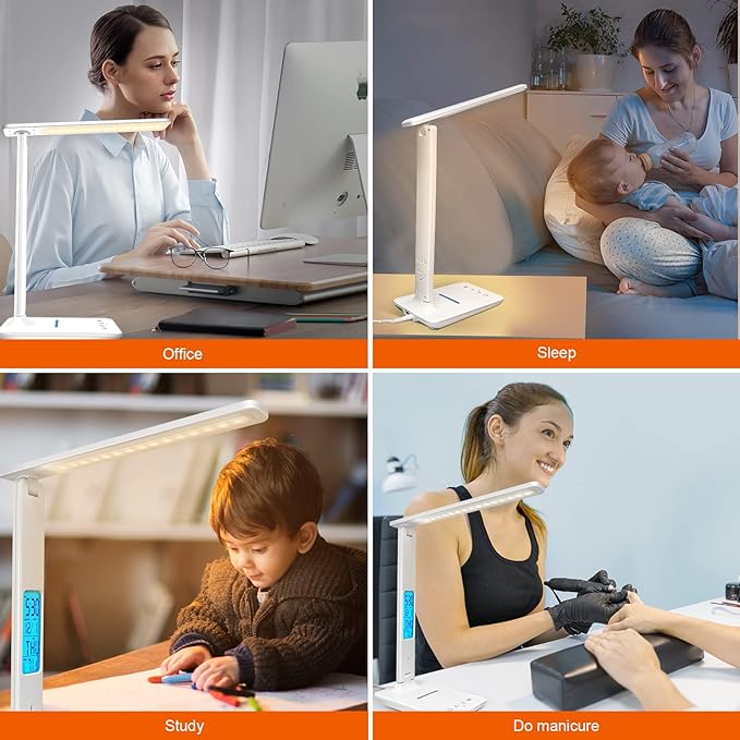 Desk Lamp with Wireless Charger，USB Charging Port, Dimmable Office Desk Light - Image 6