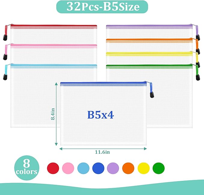 32pcs Mesh Zipper Pouch Bags, B5 Mesh Pouch, 8 Color Zipper Pouches - Image 2