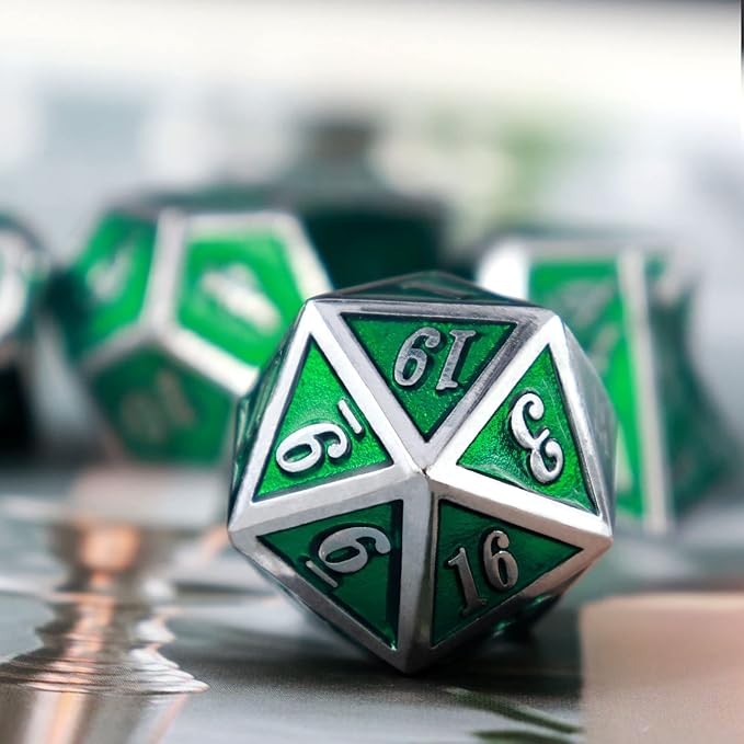 Haxtec 7 Die Metal DND Dice Set Green Elven Goblin D&D Dice Set Compatible - Image 4