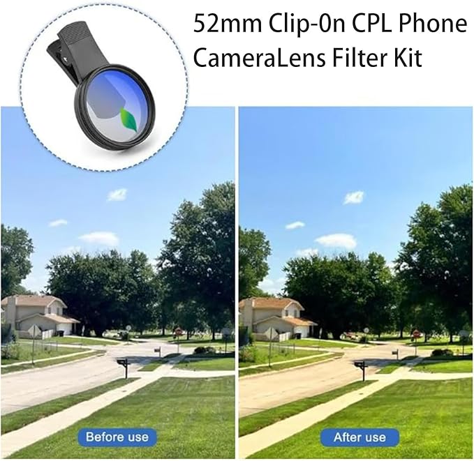 52mm Clip-On Cpl Phone Camera Lens Filter Kit, Circular Polarizer Polarizing - Image 7