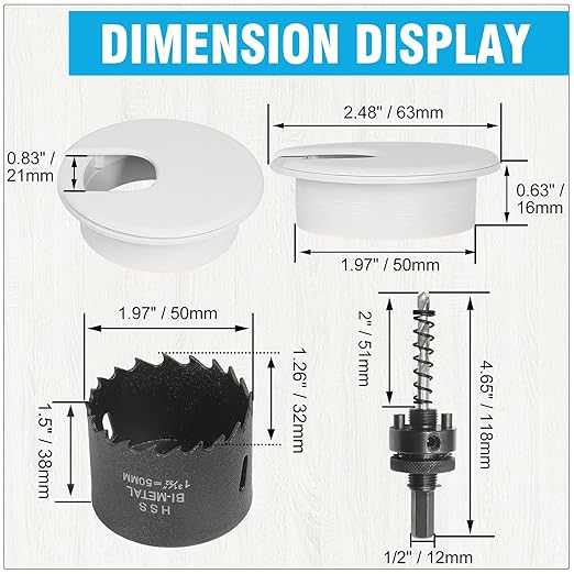 2" White Desk Grommet with Bi-Metal Hole Saw, JTemgle Plastic Cable Hole Cover - Image 2