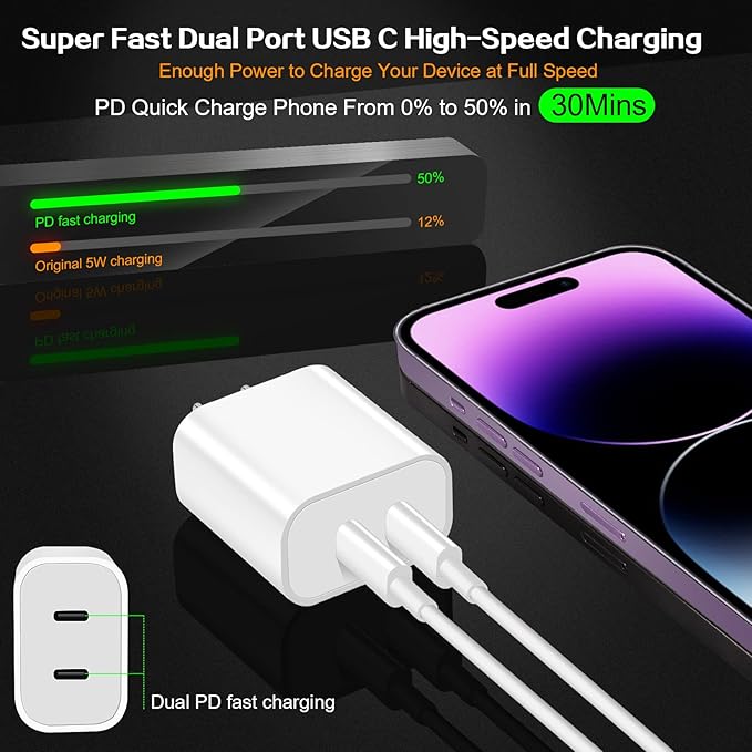 Super Fast iPhone Charger, Dual Port USB C iPhone Charger Fast Charging Block - Image 2