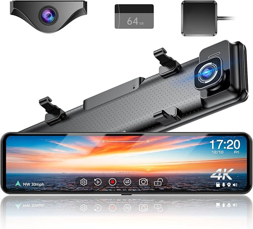 12" 4K UHD Mirror Dash Cam Front and Rear by Martalk