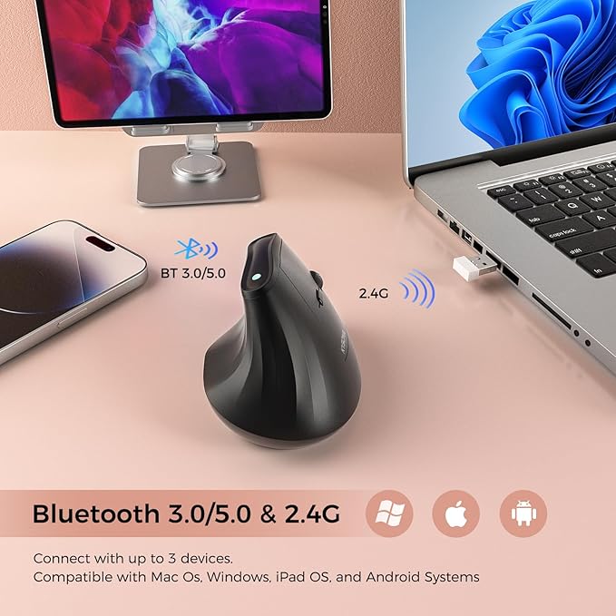 57° Ergonomic Wireless Tower Mouse, Vertical Quiet Ergo Mouse, 5 Buttons - Image 3