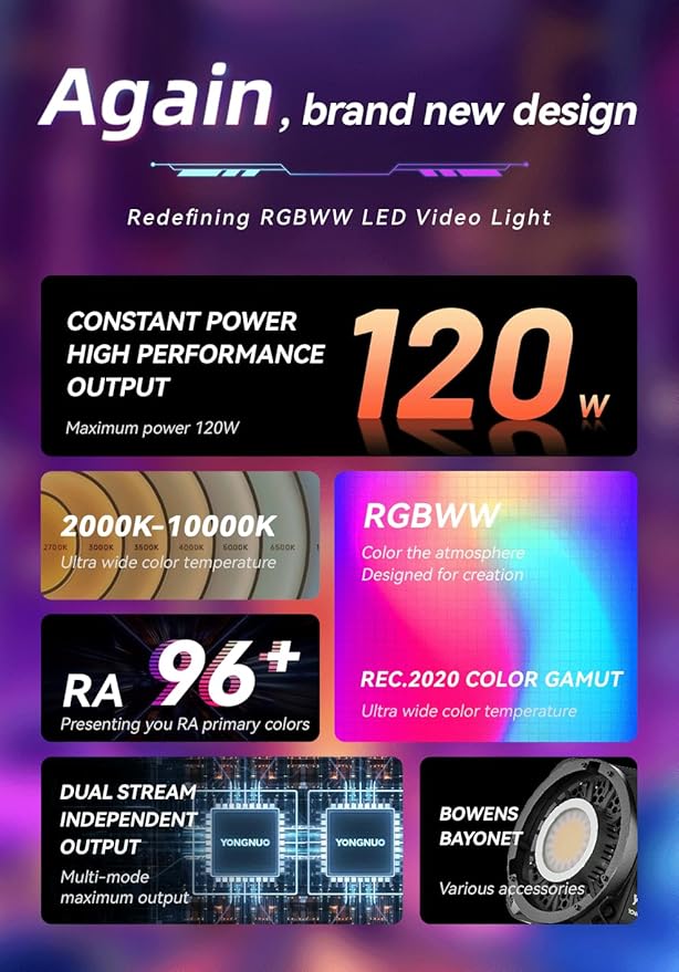 YONGNUO YNLUX100 RGB 120W LED Video Light Handheld Light - Image 8