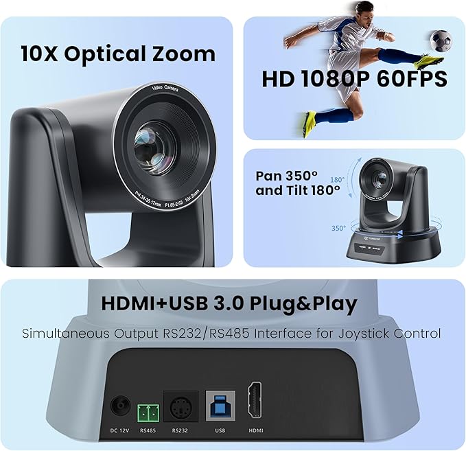 PTZ Camera HDMI/USB 10X Optical Zoom 60fps 1080P Video Conference Camera - Image 2