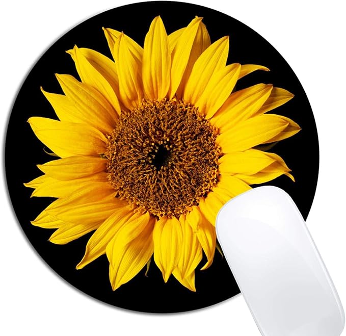 Sunflower On Black Sun Flower Mouse Pad Round Non-Slip Rubber Mousepad Laptop by XDMY