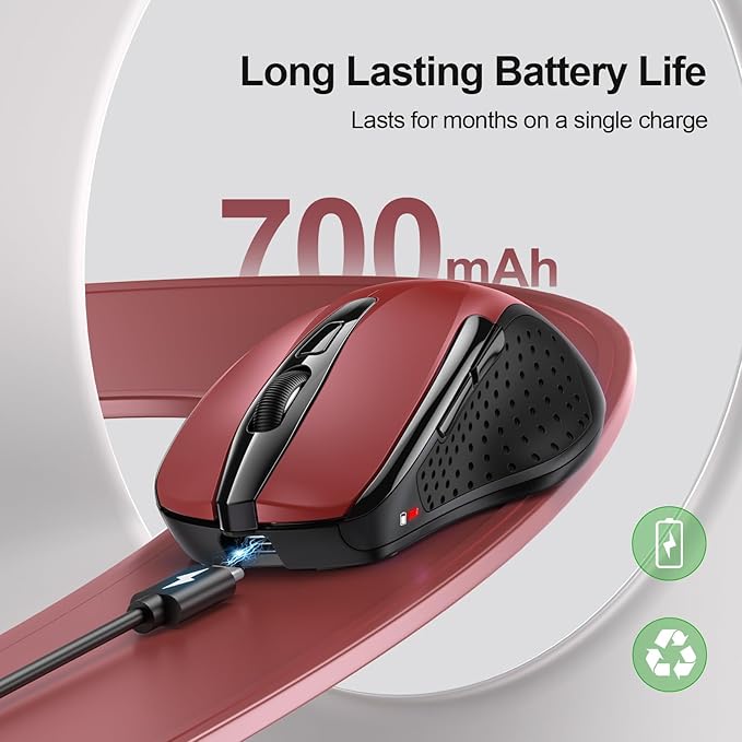 TECKNET Rechargeable Wireless Mouse, 2.4G Silent Mouse, Quiet Click, 6 - Image 2