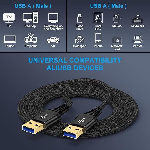 USB to USB Cable, 3 Pack 6 FT USB3.0 A to A Cable Male to Male USBCable Double - Image 5