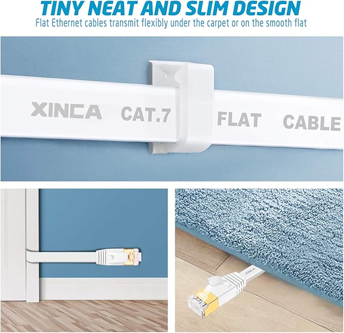 Cat 7 Flat Ethernet Cable 15ft White, High Speed 10GB Shielded LAN Internet - Image 4