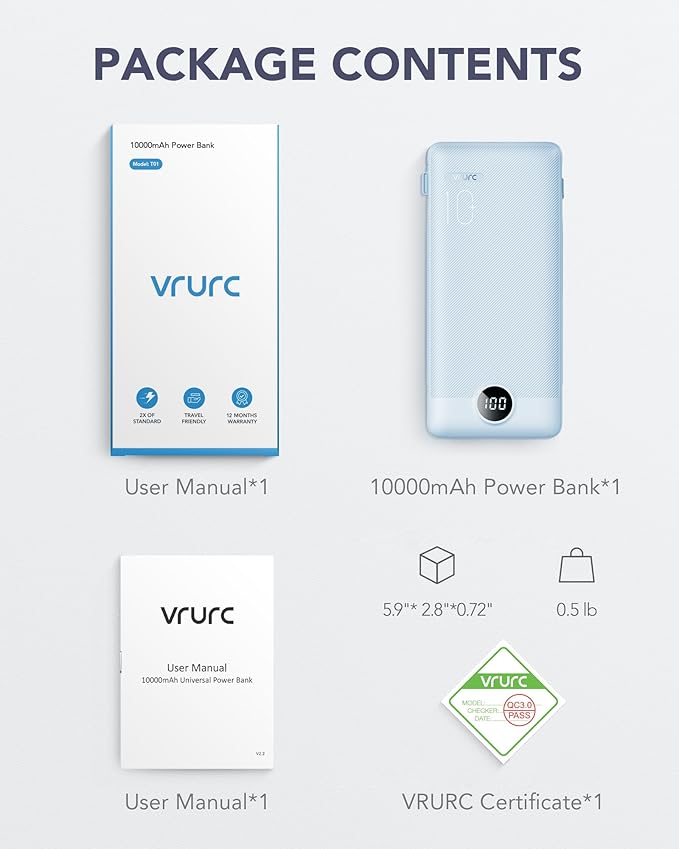 VRURC Portable Charger Built-in Cables and AC Wall Plug, USB C Power Bank - Image 9