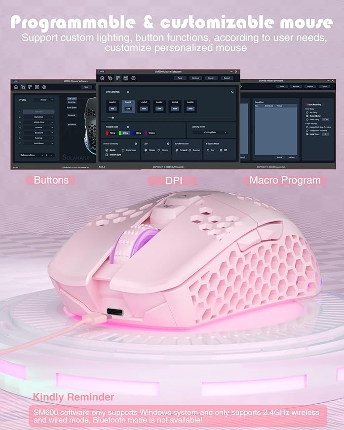 SM600 Pink Wireless Gaming Mouse - Image 7