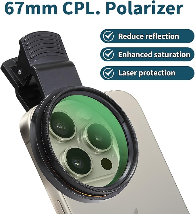 67mm Clip-on CPL Phone Camera Lens Filter, Polarized Camera Lens CPL Filter - Image 7