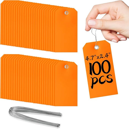 100 Pcs Marking Tags with String Rectangle Plastic Hang Tags Waterproof Orange by XUWAIDSGN