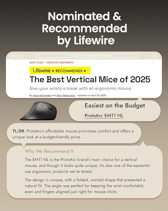 ProtoArc Ergonomic Mouse, EM11 NL Bluetooth Rechargeable Wireless Vertical Mouse - Image 5