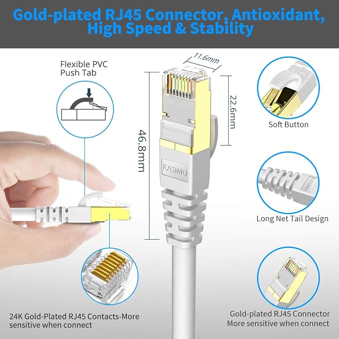KASIMO CAT 8 Ethernet Cable SFTP Internet Network Patch Cord, Heavy Duty High - Image 7