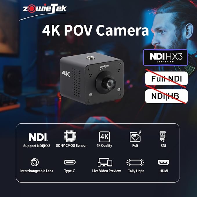 4K Native NDI HX3 POV Webcam Camera PoE, Simultaneously HDMI & SDI Output - Image 2