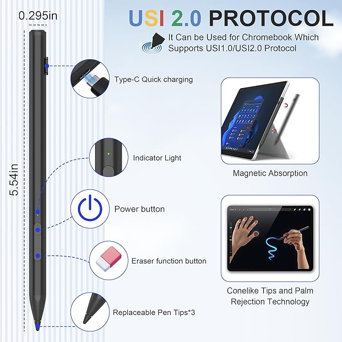 USI 2.0 Stylus Pen for Chromebook & Google Pixel Tablet - Image 3