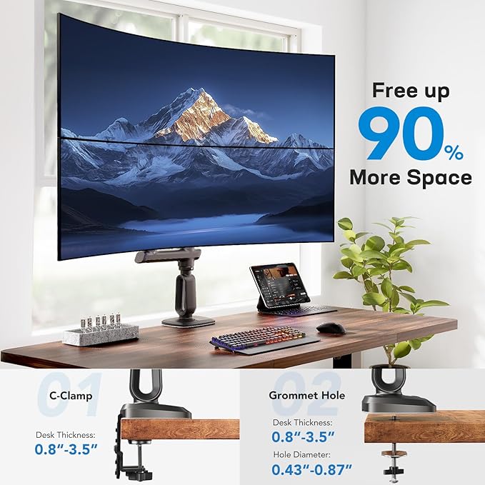 HUANUO Dual Monitor Arm for 13-49" Ultrawide Screens up to 40 lbs, Heavy Duty - Image 7