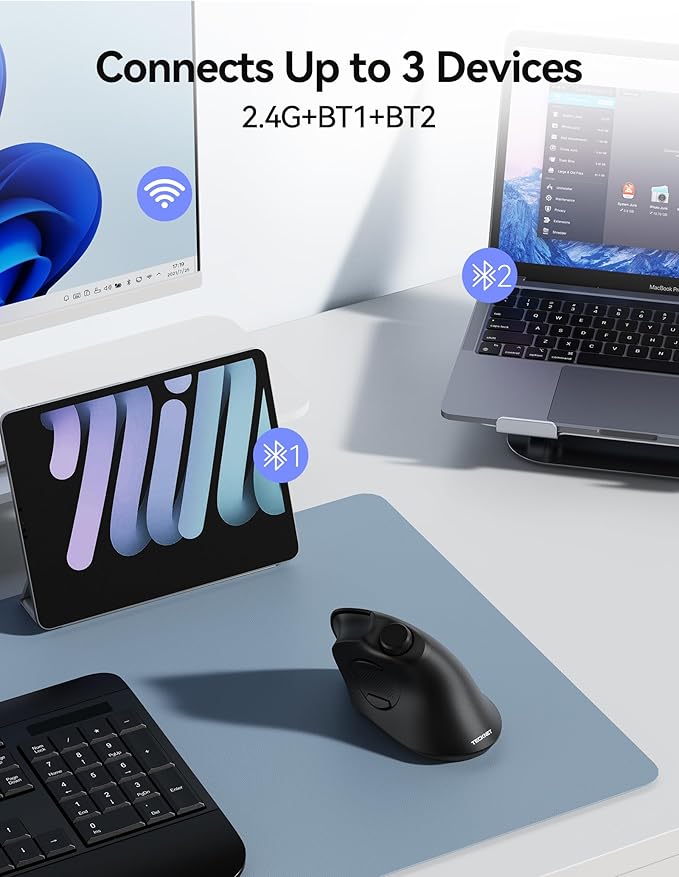 TECKNET Ergonomic Mouse, Rechargeable Wireless Bluetooth Mouse, Vertical Mouse - Image 3