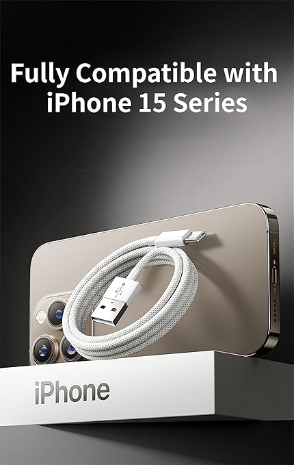 10ft Woven USB C Cable for Apple iPhone 16 Pro Max Car Charger USB-A to USB-C - Image 2